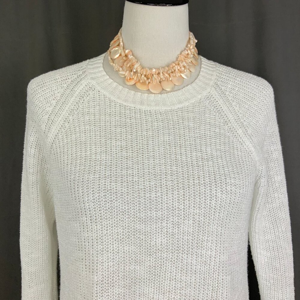 Eileen Fisher White Crew Neck Tunic Sweater Organic Linen Blend Long Sleeve Sz S